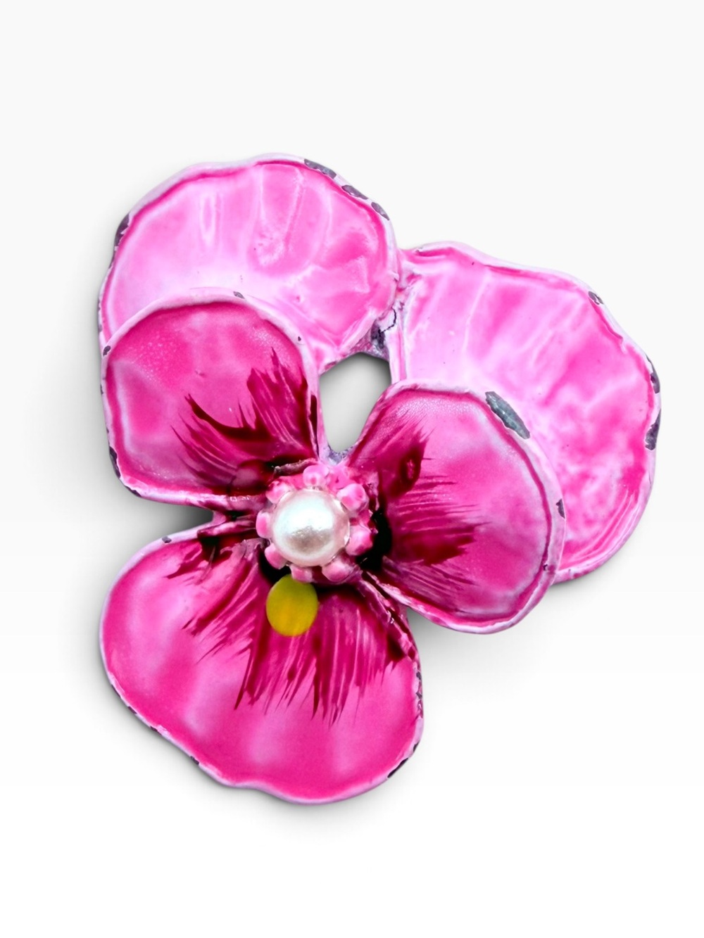 Vintage Gerry’s 1970s Enameled Pansy Brooch Faux Pearl